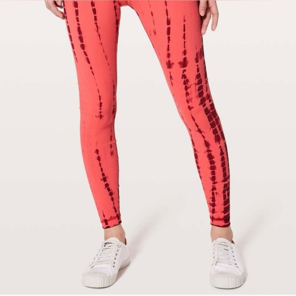 Lululemon Wunder Under Vert Shibori Persian Red Tie Dye Pattern Leggings SZ 10 - Picture 4 of 13